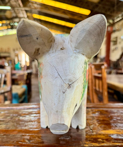 Antigua Escultura Cerdo Puerco Decorado Al Óleo. Oleo