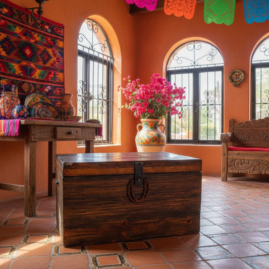 Antiguo Baul De Madera De Encino