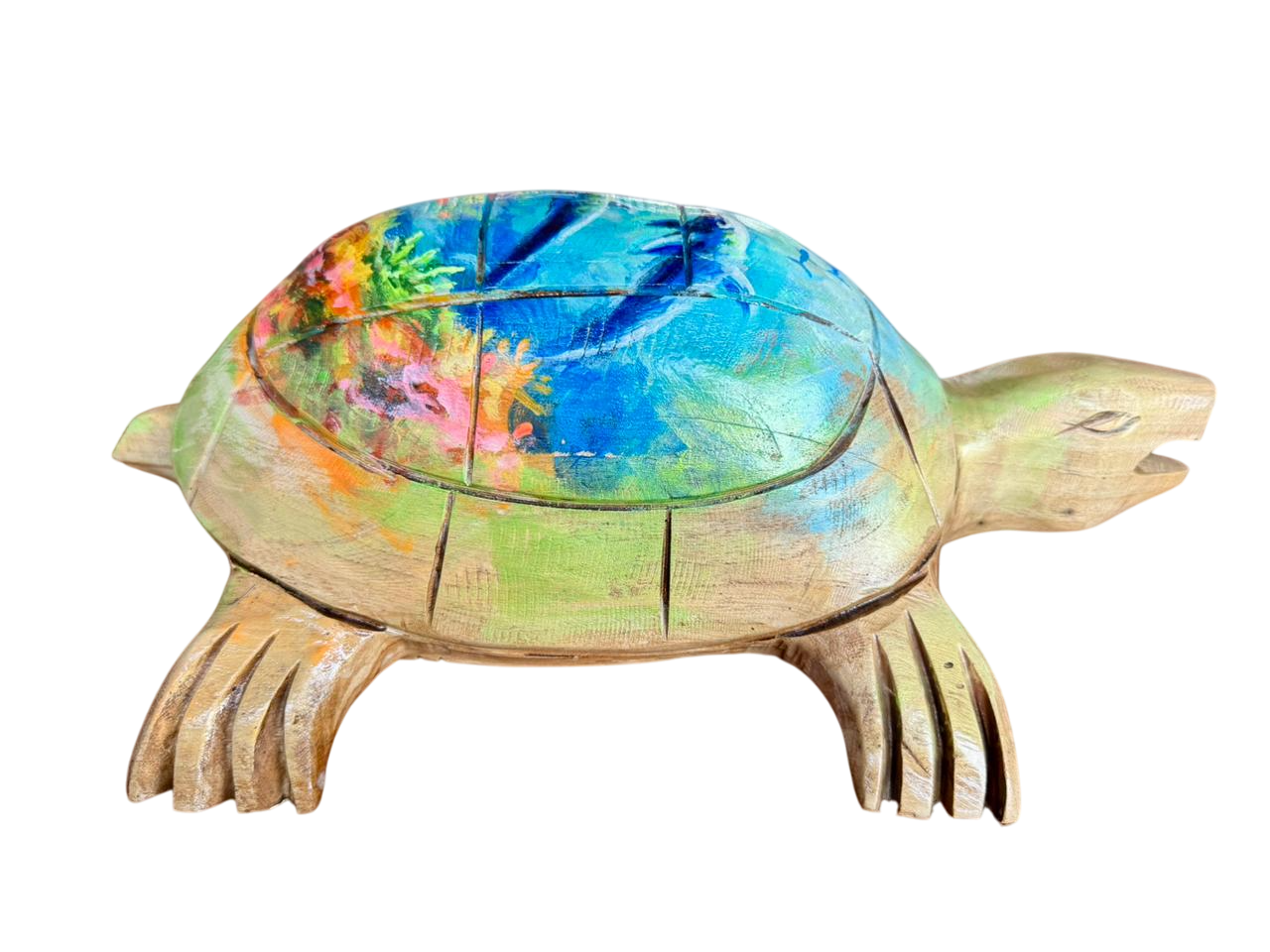 Escultura Tortuga Madera Y Pintada A Mano