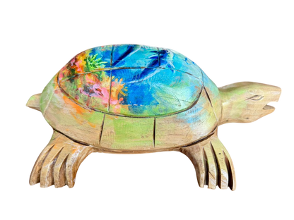 Escultura Tortuga Madera Y Pintada A Mano