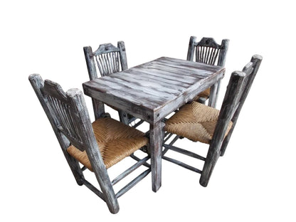 Comedor Artesanal Vintage Madera Sustentable Sillas Tejidas.