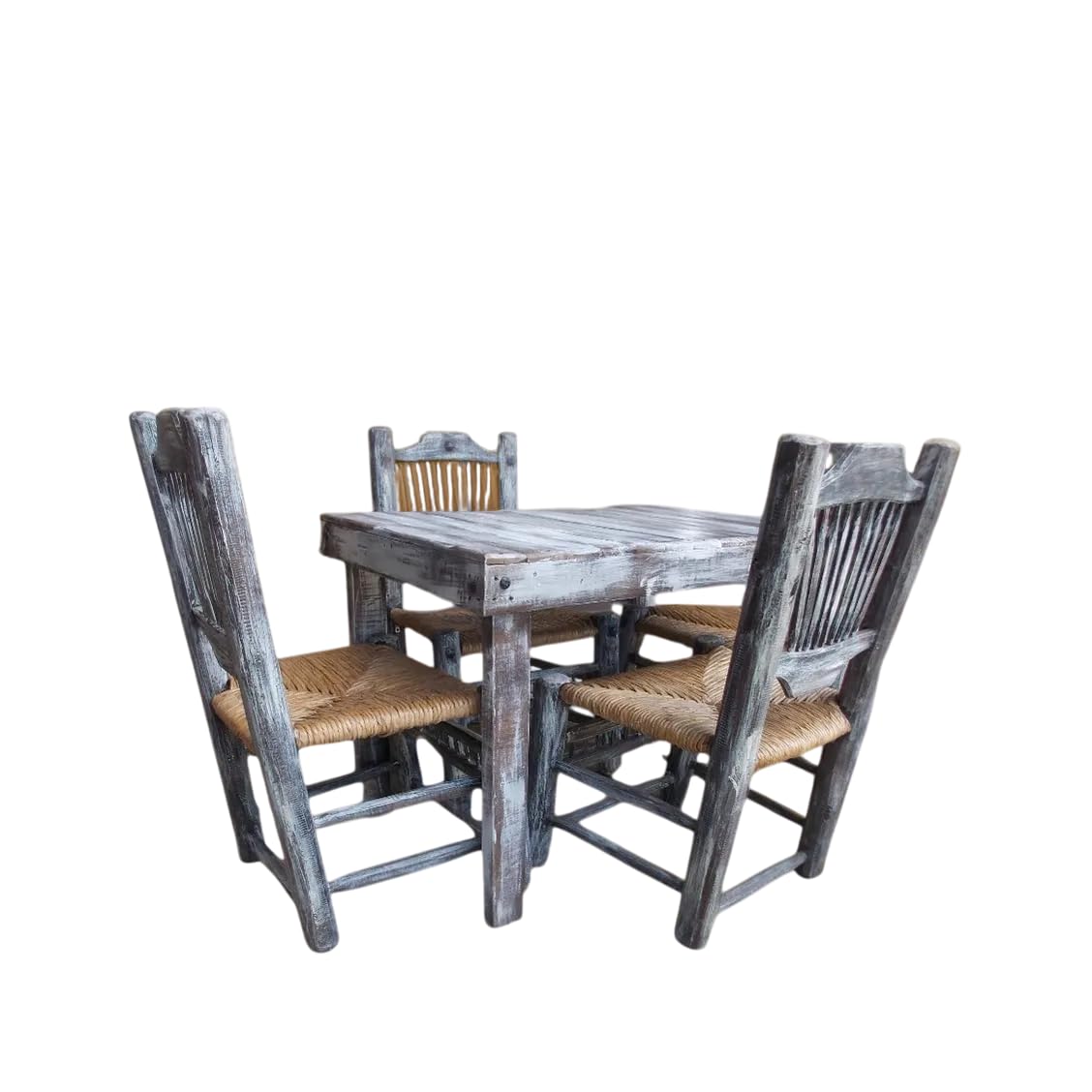 Comedor Artesanal Vintage Madera Sustentable Sillas Tejidas.