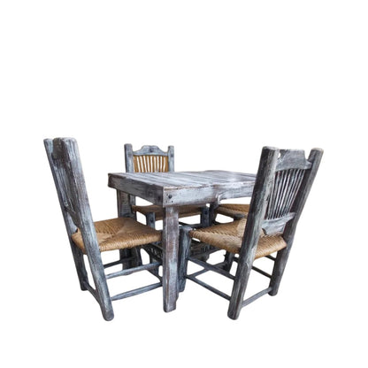 Comedor Artesanal Vintage Madera Sustentable Sillas Tejidas.