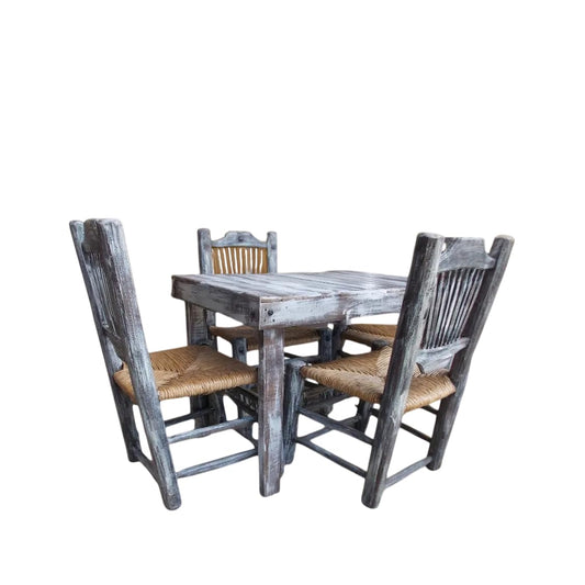 Comedor Artesanal Vintage Madera Sustentable Sillas Tejidas.