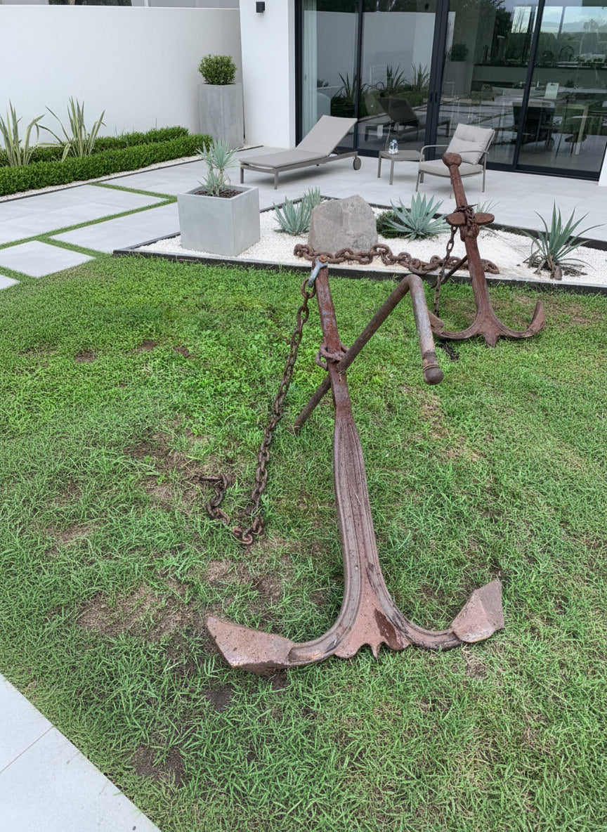 Hermosa Original Ancla Grande Antigua En Hierro Forjado