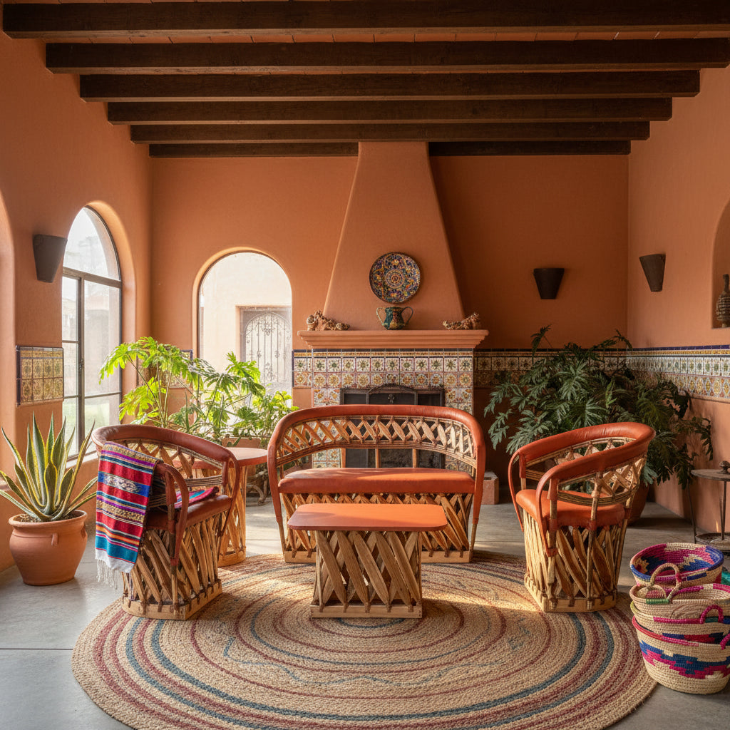 Sala Artesanal Para 4 Personas Estilo Equipal De Estacas
