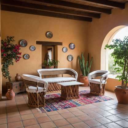 Sala Artesanal Para 4 Personas Estilo Equipal De Varas