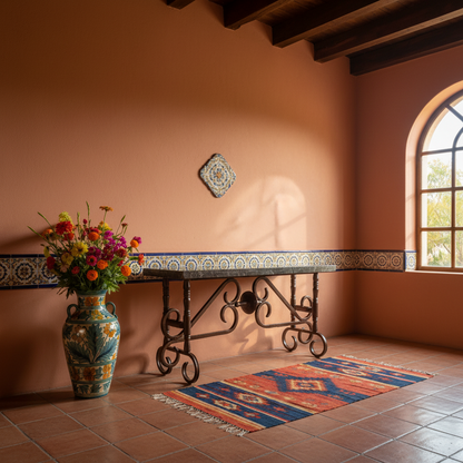 Mesa de Comedor con Cubierta de Mármol y Base de Hierro Forjado