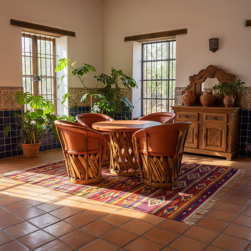 Comedor Equipales Tradicionales Estilo Antiguo De 4 Sillones Muy Comodos. Gran Calidad