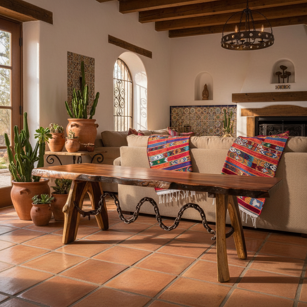 Mesa de Parota con Cadena de Hierro Forjado | Madera de Parota, Hierro Forjado, Patas de Madera, Diseño Rústico, Artesanal