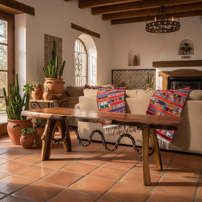 Mesa de Parota con Cadena de Hierro Forjado | Madera de Parota, Hierro Forjado, Patas de Madera, Diseño Rústico, Artesanal