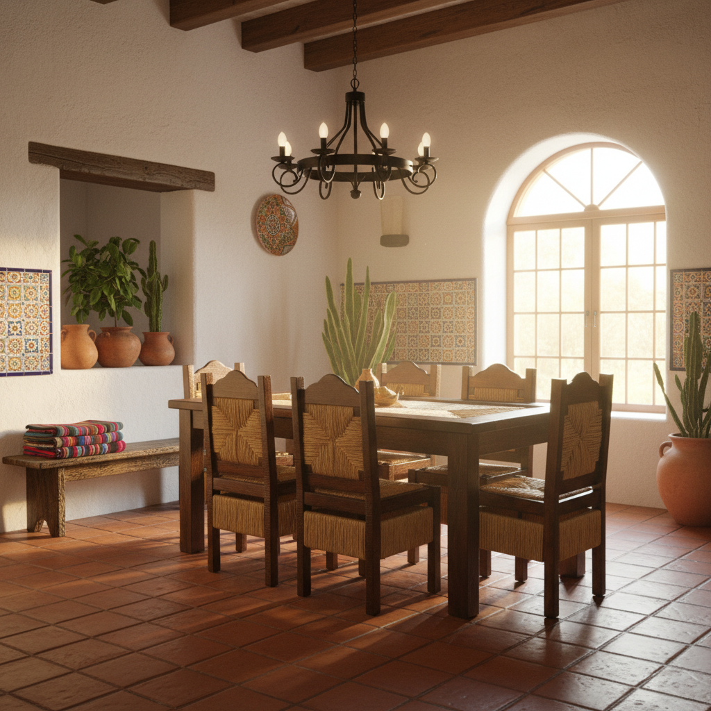 Hermoso Comedor Artesanal De Madera Sustentable Y Tejido En La Cubierta De La Mesa Y 8 Sillas