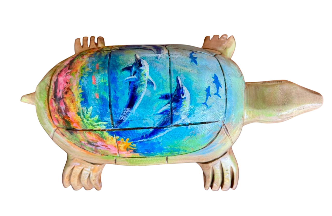 Escultura Tortuga Madera Y Pintada A Mano
