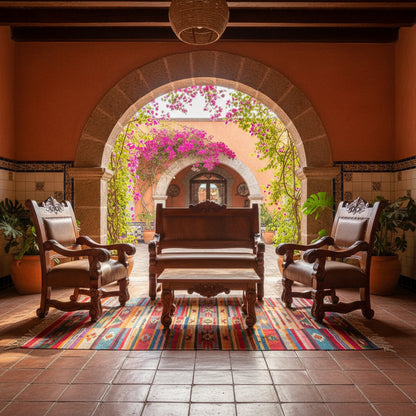 Sala Madera Mezquite Labrada Piel Estilo Antiguo Marrón