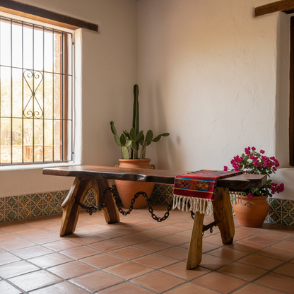 Mesa de Parota con Cadena de Hierro Forjado | Madera de Parota, Hierro Forjado, Patas de Madera, Diseño Rústico, Artesanal