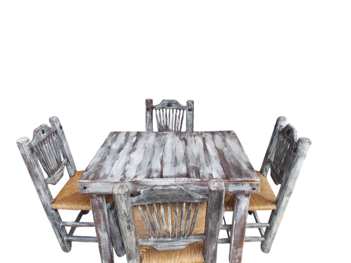 Comedor Artesanal Vintage Madera Sustentable Sillas Tejidas.