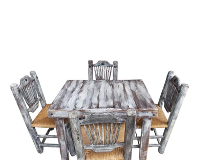 Comedor Artesanal Vintage Madera Sustentable Sillas Tejidas.