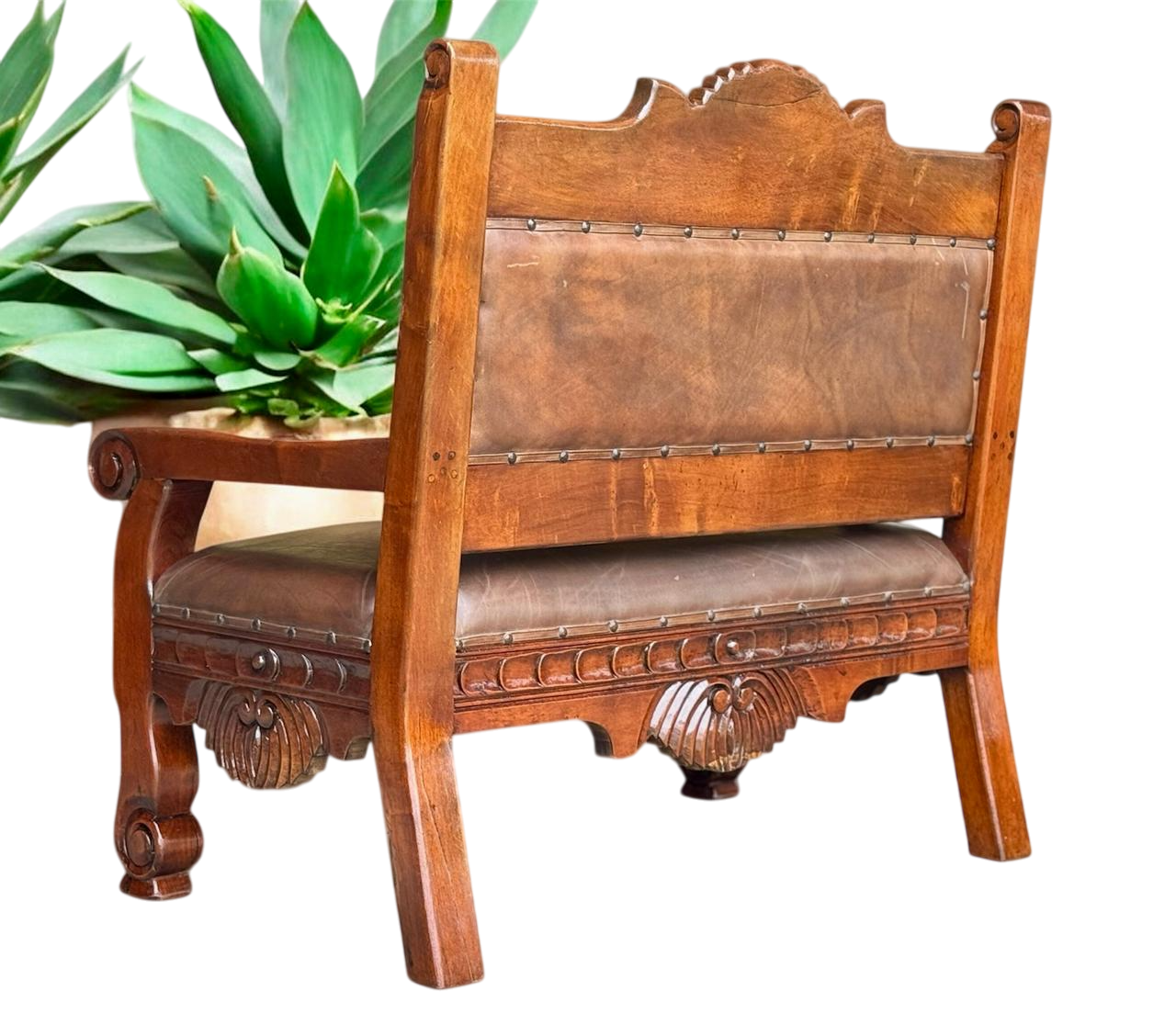 Sofa Love Seat Labrado Madera Mezquite Piel Estilo Hacienda.
