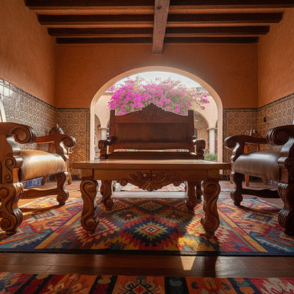Sala Madera Mezquite Labrada Piel Estilo Antiguo Marrón