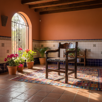 Sillon de Mezquite y Piel para Cabecera de Comedor
