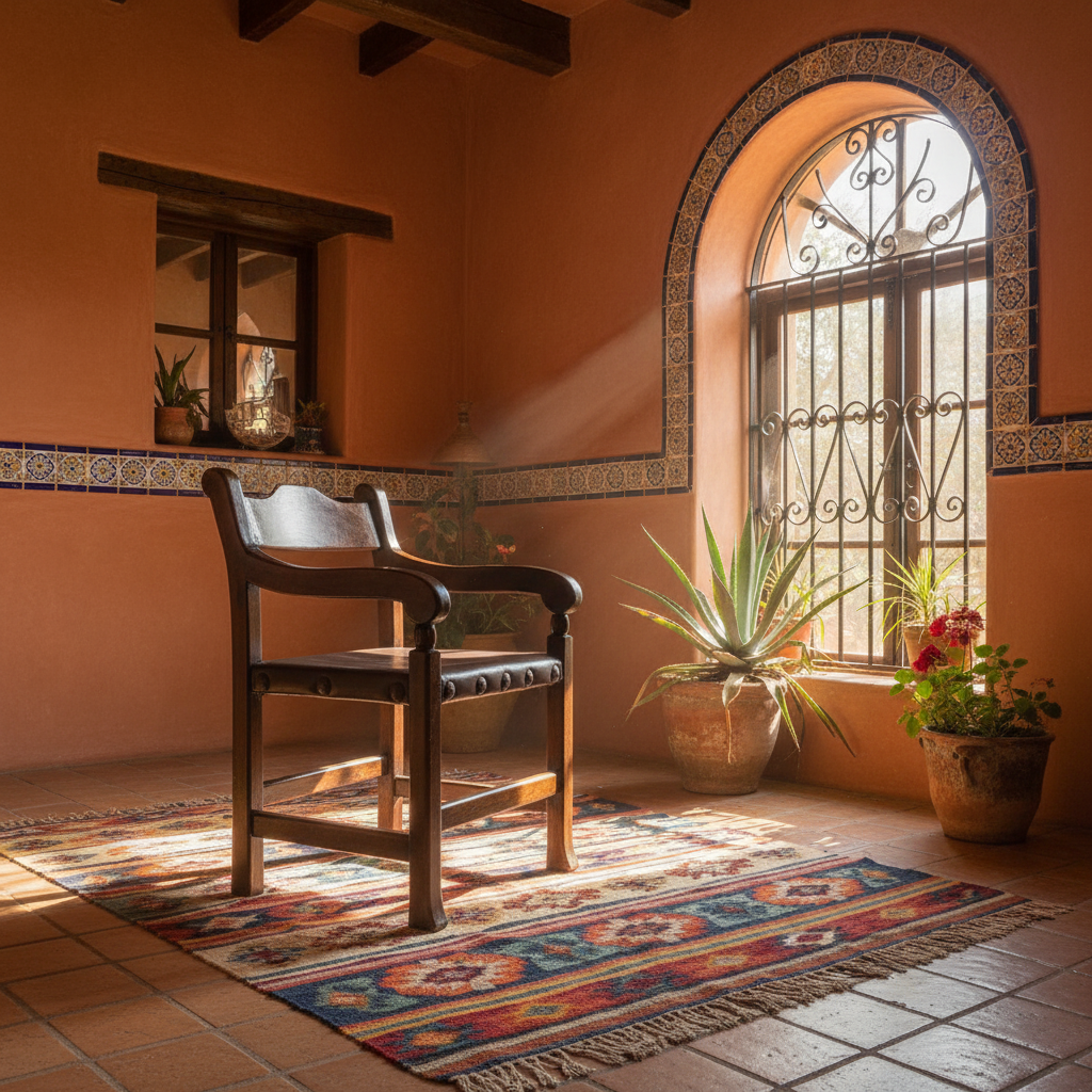 Sillon de Mezquite y Piel para Cabecera de Comedor