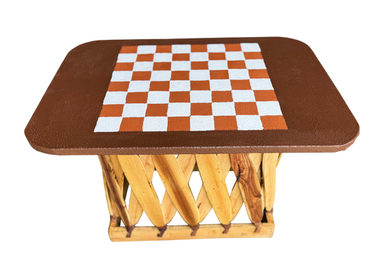 Beautiful handcrafted table with antique-style chess board.