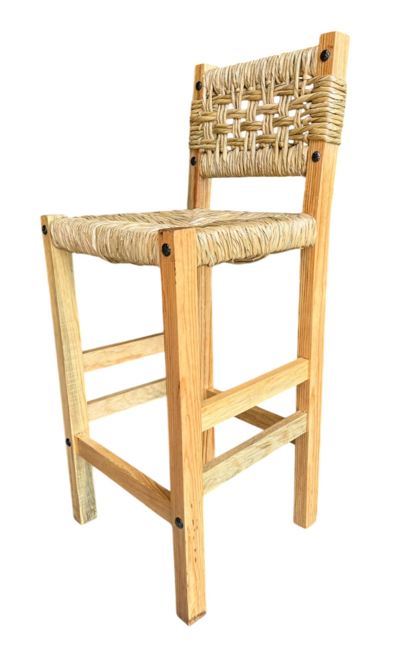 Banco Artesanal Sustentable Madera Y Forja Tejido Con Tule.