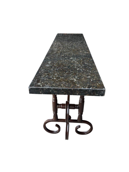 Mesa de Comedor con Cubierta de Mármol y Base de Hierro Forjado
