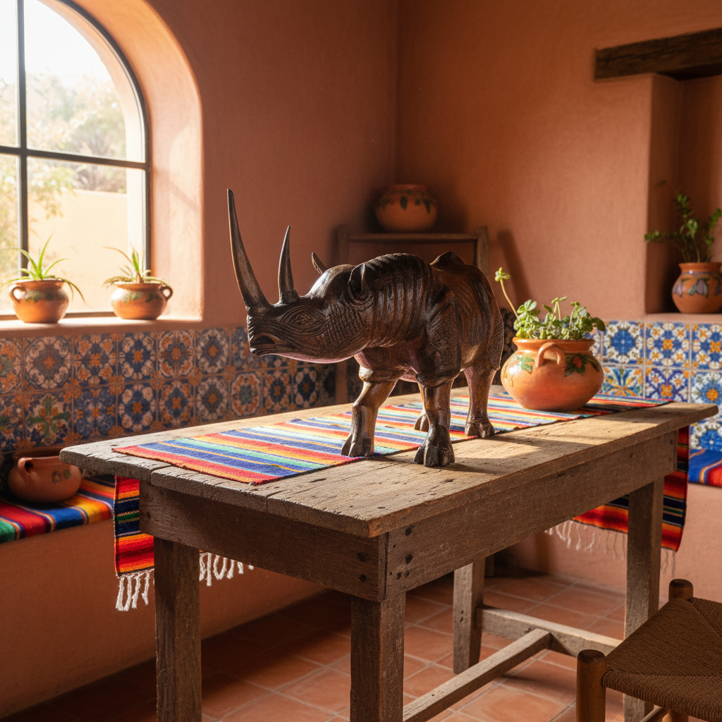 Escultura En Forma De Rinoceronte En Nogal