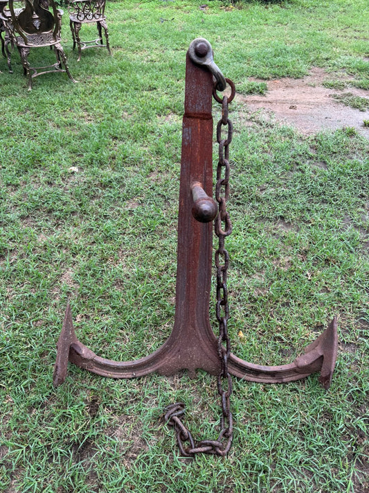 Hermosa Original Ancla Grande Antigua En Hierro Forjado Grande