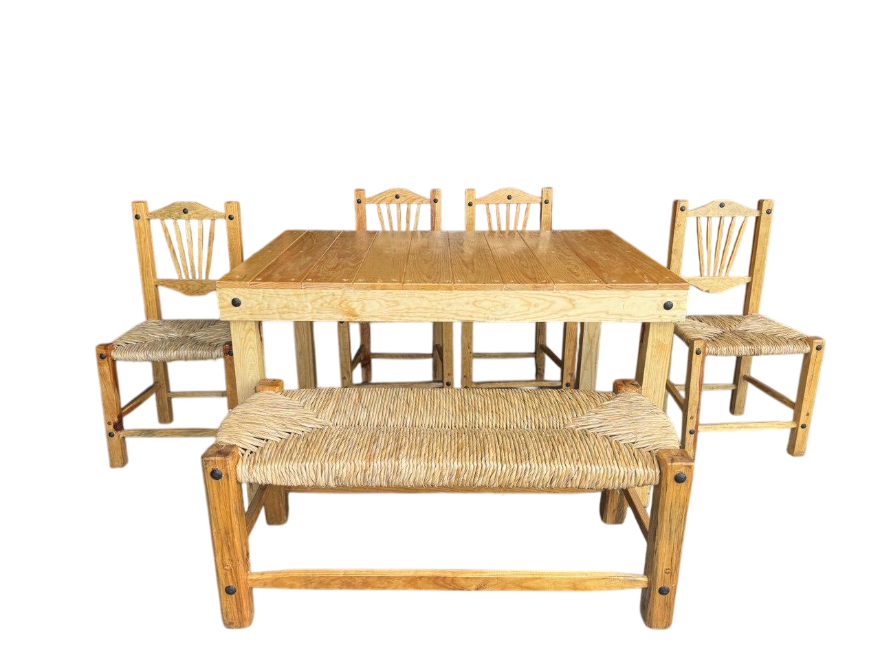 Hermoso Comedor Artesanal De Madera Sustentable Y Tejido