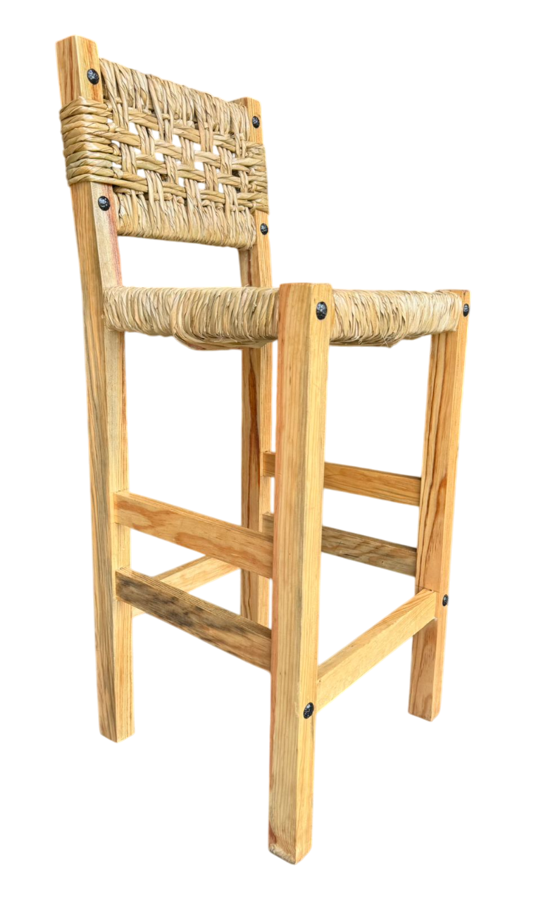 Banco Artesanal Sustentable Madera Y Forja Tejido Con Tule.