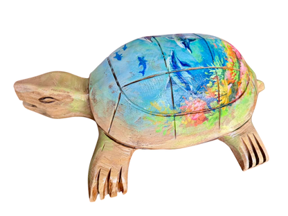 Escultura Tortuga Madera Y Pintada A Mano