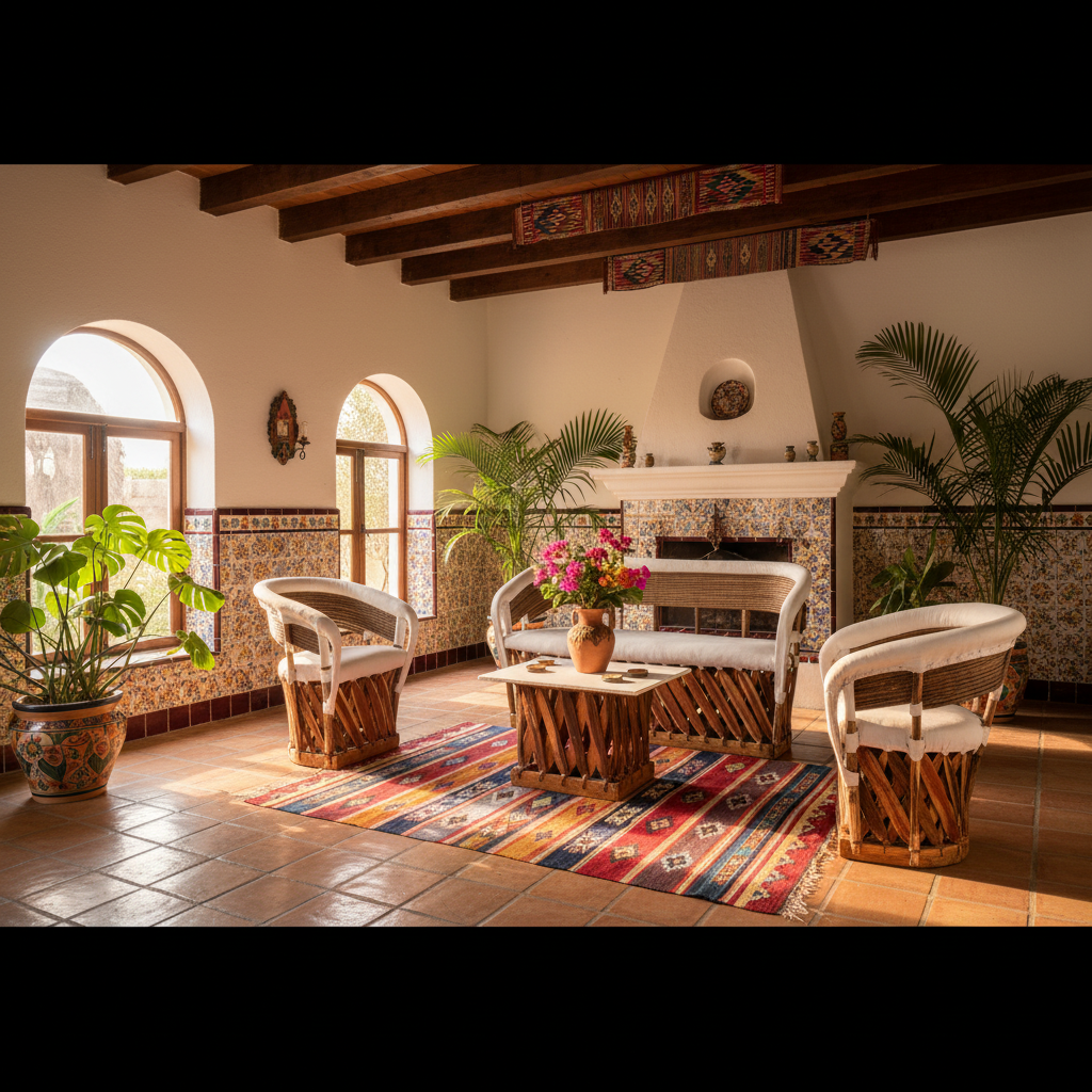 Sala Artesanal Para 4 Personas Estilo Equipal De Varas