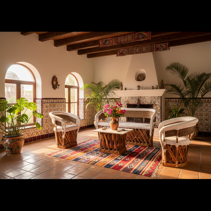 Sala Artesanal Para 4 Personas Estilo Equipal De Varas