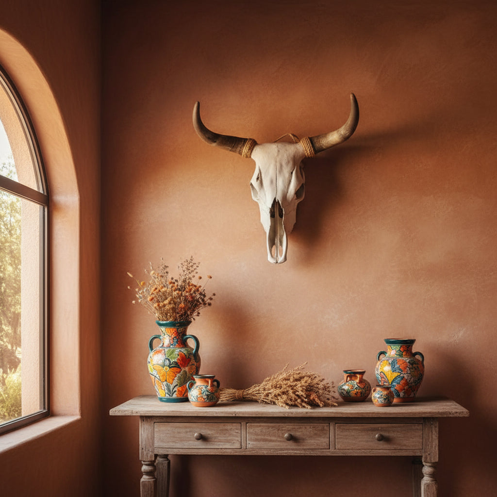 Cráneo Original de Toro con Cuernos para Decoración Estilo Antiguo