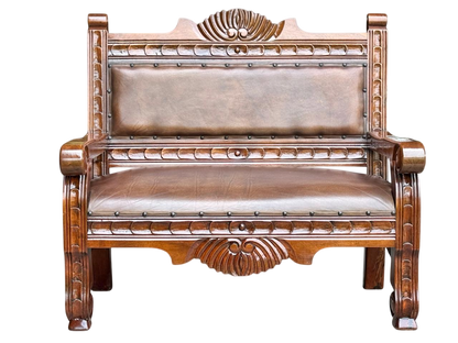 Sofa Love Seat Labrado Madera Mezquite Piel Estilo Hacienda.