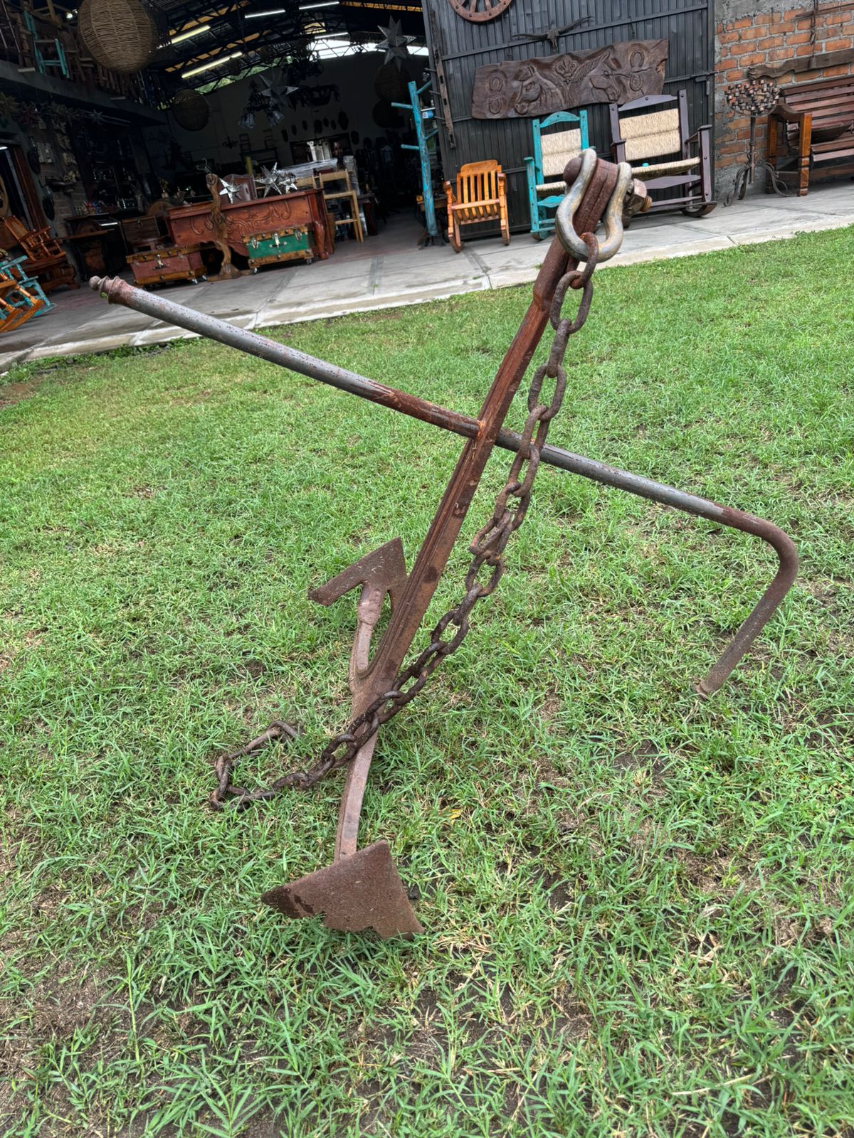 Hermosa Original Ancla Grande Antigua En Hierro Forjado Grande