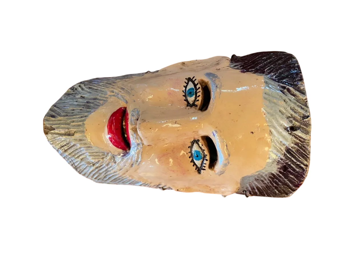 Mascara De Madera Pintada A Mano Original Y Antigua