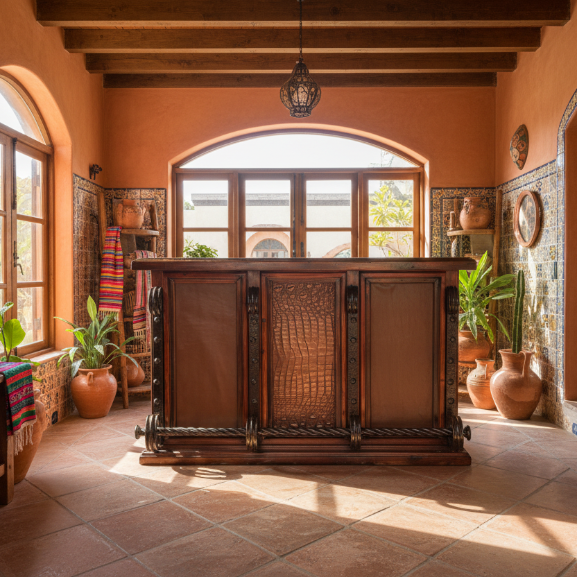 Antigua Original Escritorio  De Madera de Encino Y Cedro con Piel de Vaca y cocodrilo