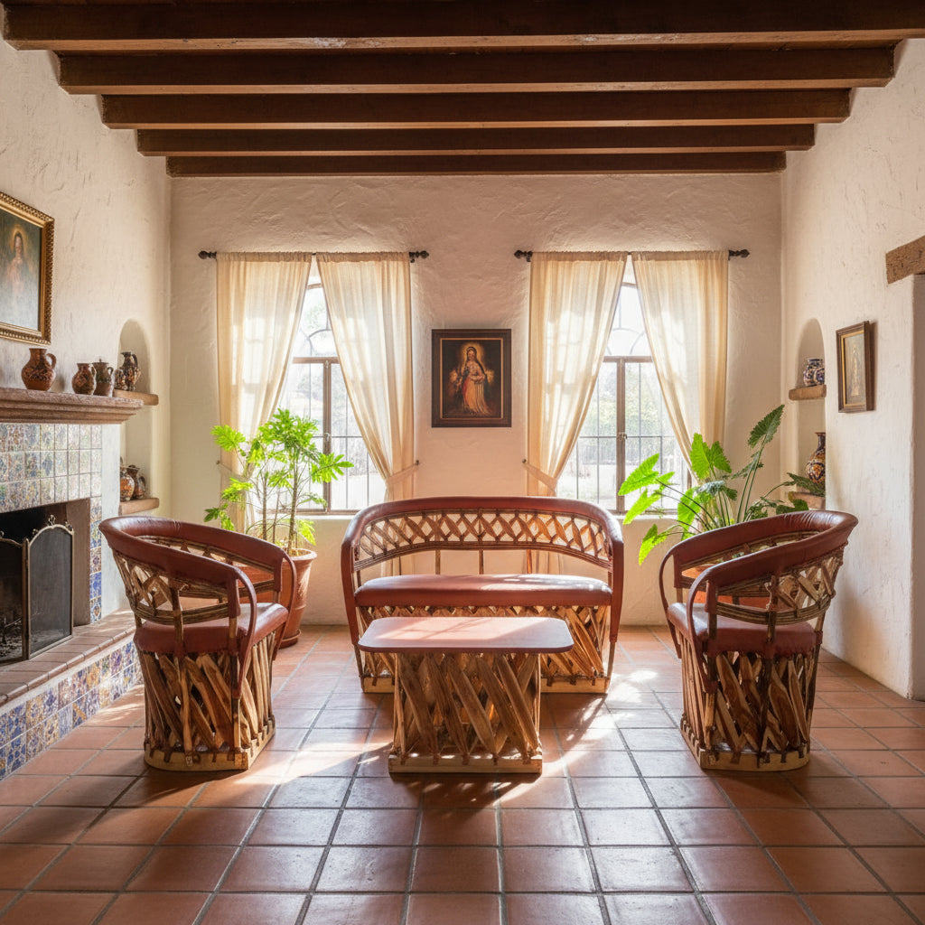 Sala Artesanal Para 4 Personas Estilo Equipal De Estacas