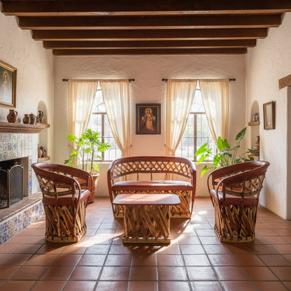Sala Artesanal Para 4 Personas Estilo Equipal De Estacas