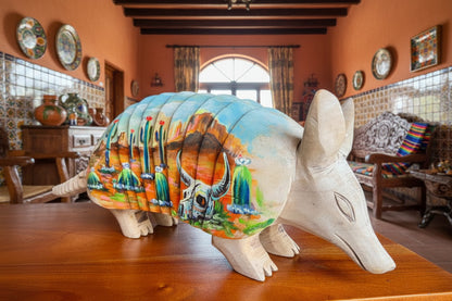 Escultura Armadillo Madera Al Óleo Estilo Antiguo 100% Nueva Oleo