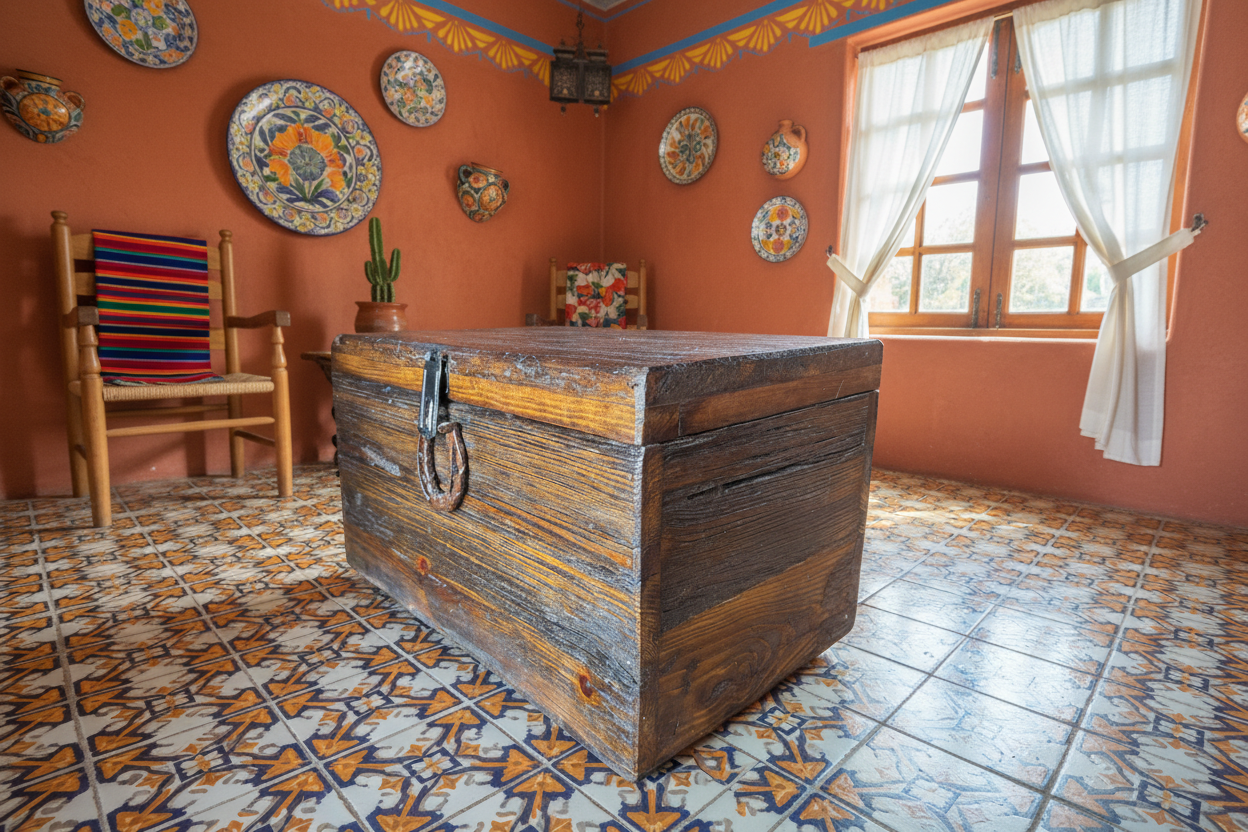 Antiguo Baul De Madera De Encino