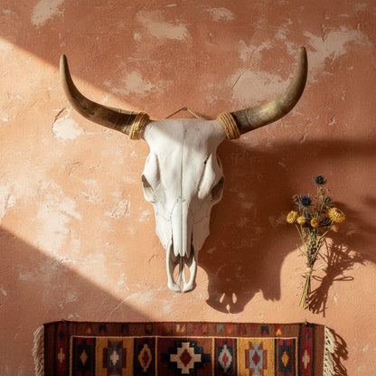Cráneo Original de Toro con Cuernos para Decoración Estilo Antiguo