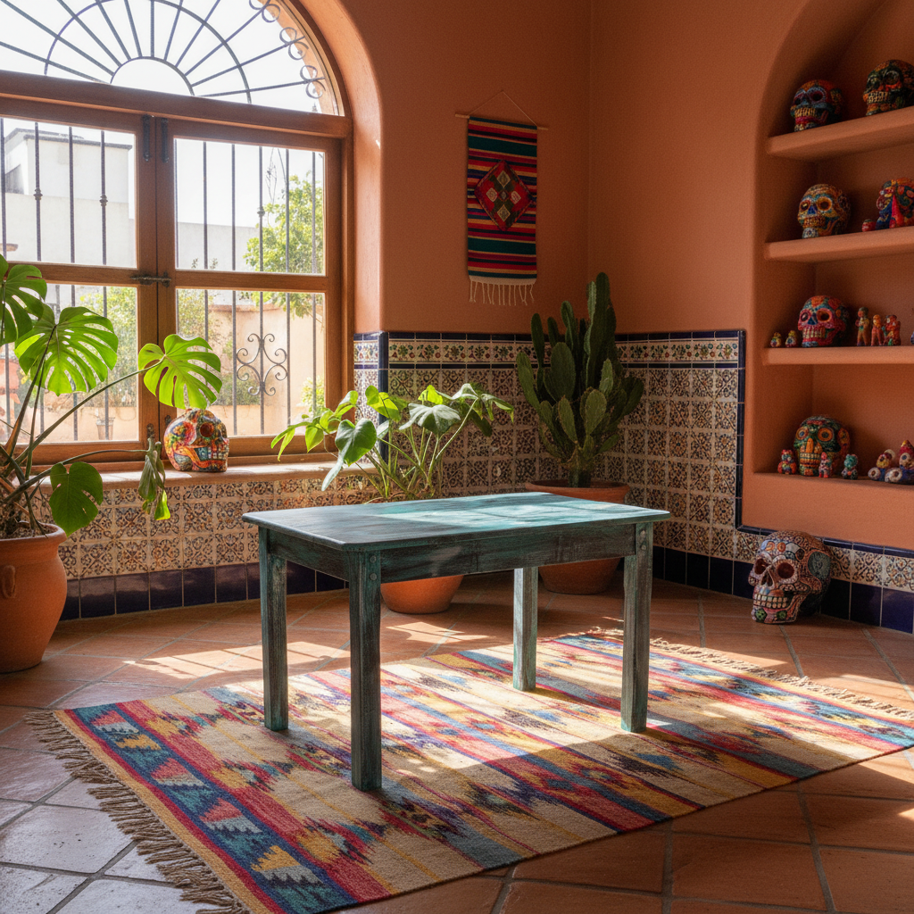 Mesa de Encino Pequeña De Centro Estilo Vintage para Cuatro Personas