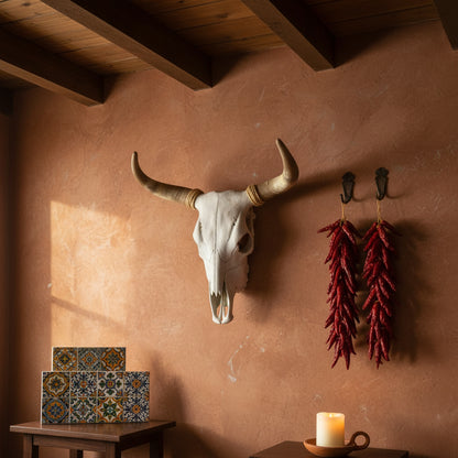 Cráneo Original de Toro con Cuernos para Decoración Estilo Antiguo