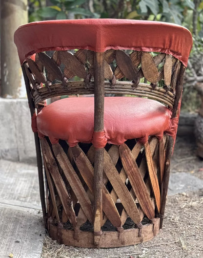 Equipal Artesanal De Madera Piel Estilo Estacas Terracota