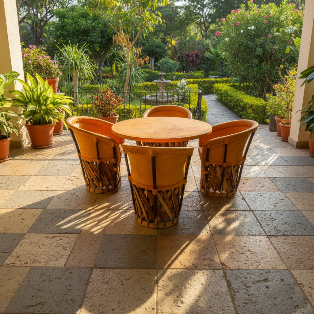 Comedor pirograbado terraza jardín