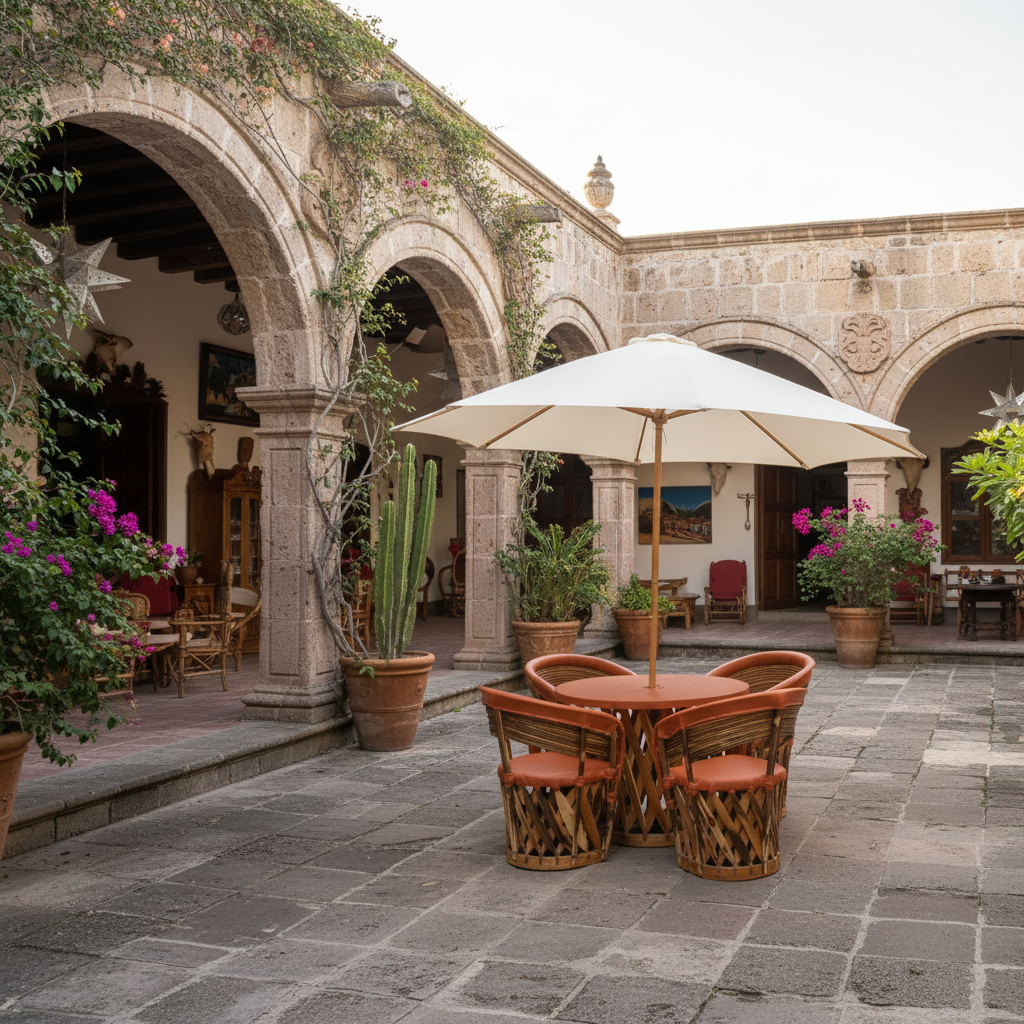 Comedor sombrilla patio hacienda